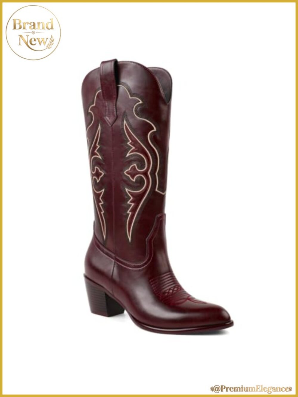 Women's Mid Calf Western Cowboy Boots Pointed Toe Chunky Heel Embroidered